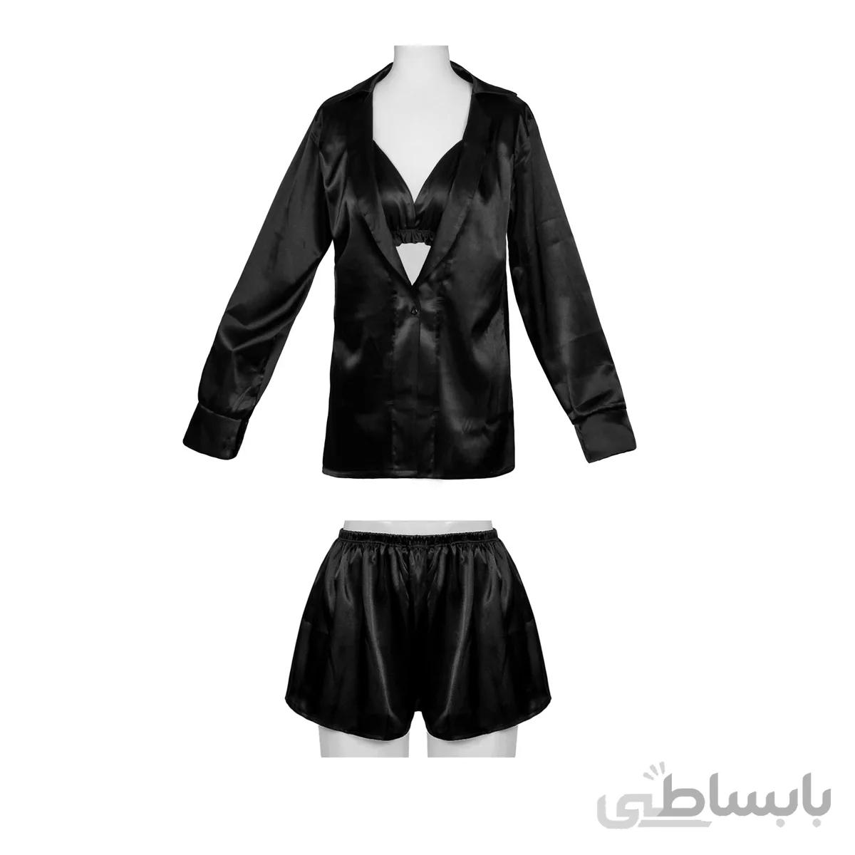 لباس خواب سه تیکه ساتن نیم تنه شورت رویه لورنزا 549