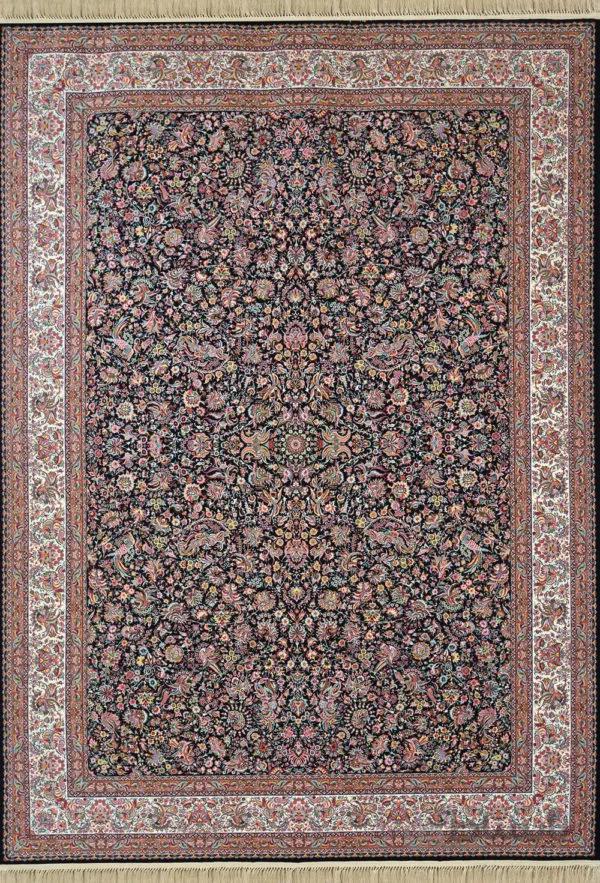 فرش کاشان طرح افشان گل مرغ 1200 شانه سرمه ای