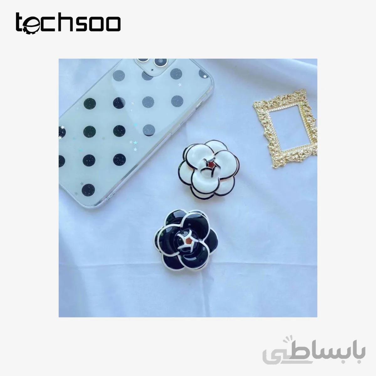 پاپ سوکت طرح گل سیاه و سفید Black and white flower Pop socket