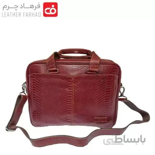 کیف اداری دو دسته بلند بغل زیپ رمز خور چرم طبیعی تبریز