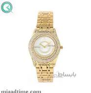 ساعت ویولت Violet زنانه گرد نگین دار فلزی طلایی صفحه سفید کد 0380 2L