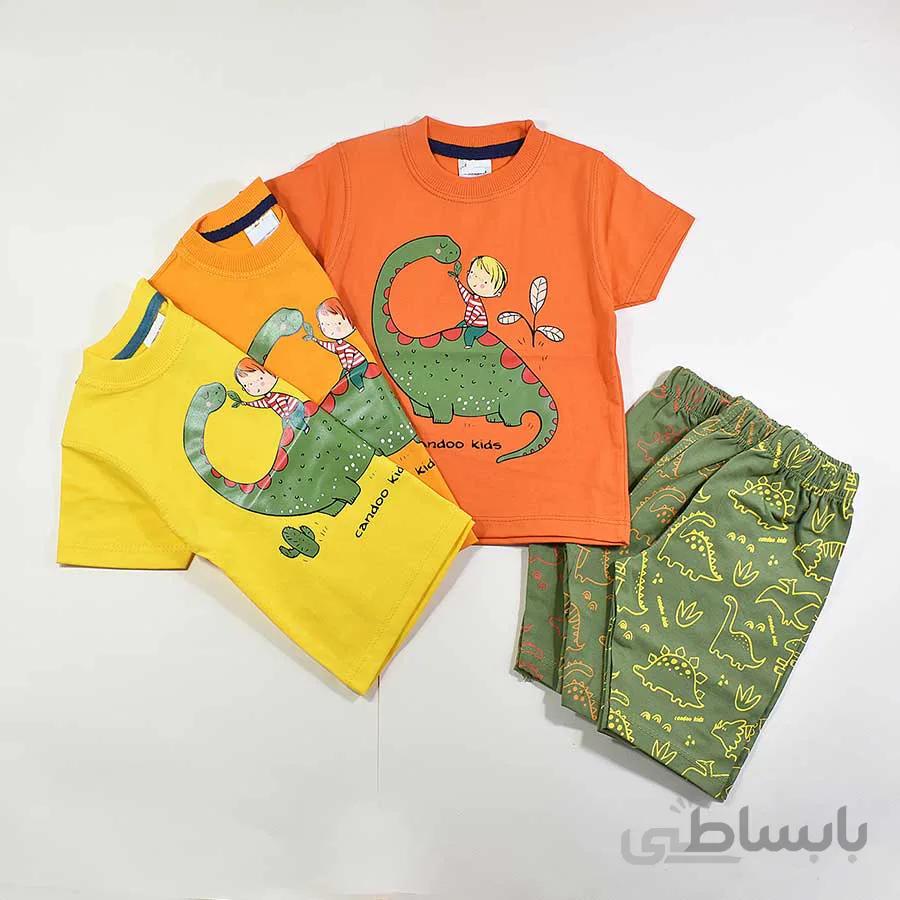 تیشرت شلوارک پسرانه بچه گانه دایناسور کد 2399