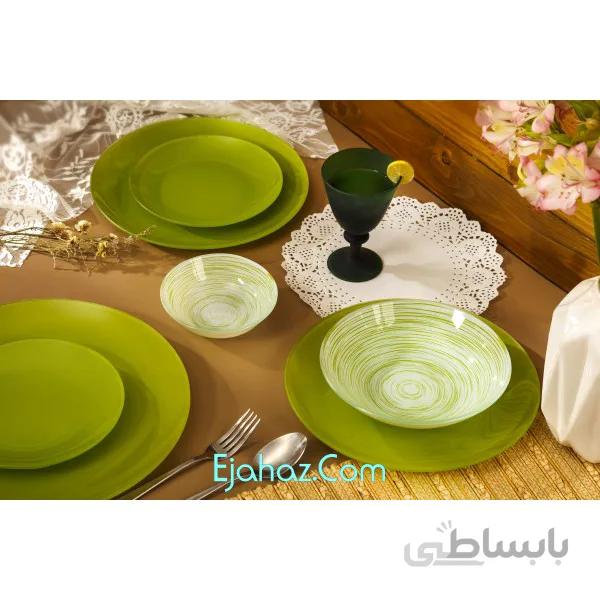 سرویس غذاخوری 25 پارچه ظروف شیشه ای رنگ سبز آرکوفام