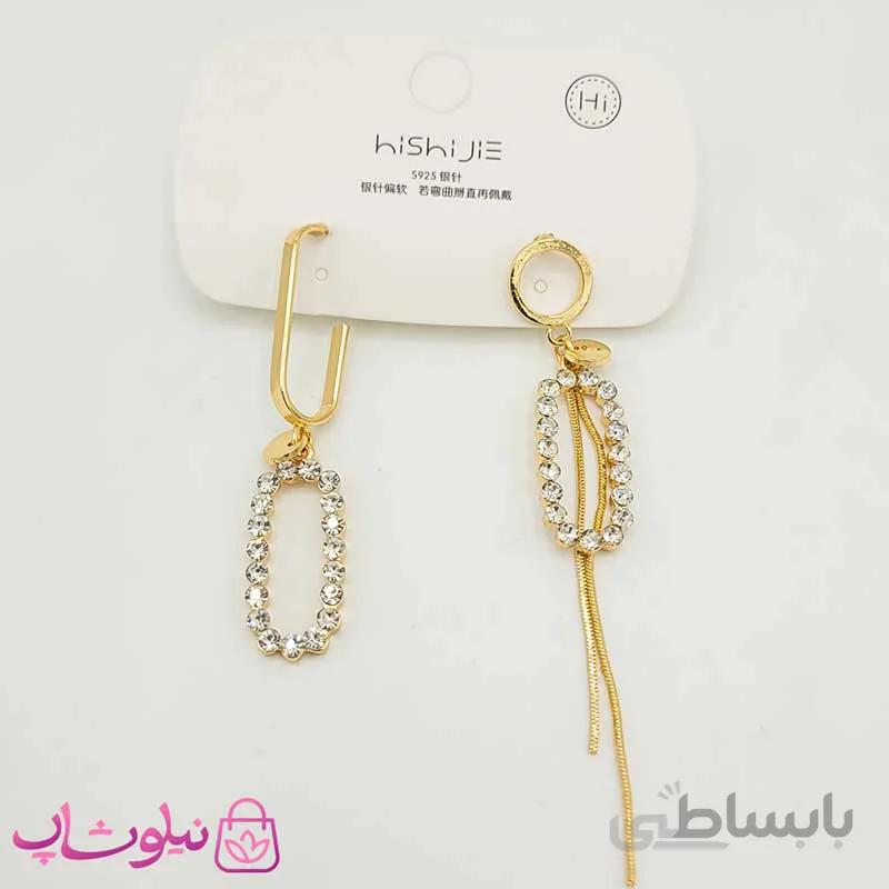 گوشواره زنانه اویز نامتقارن نگین دار hishijie