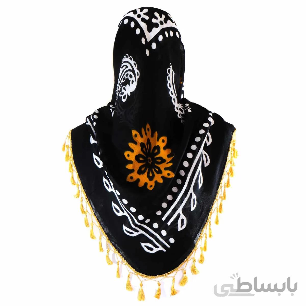 روسری سنتی کردستان رنگ نارنجی منگوله ی نارنجی 1.5 متری