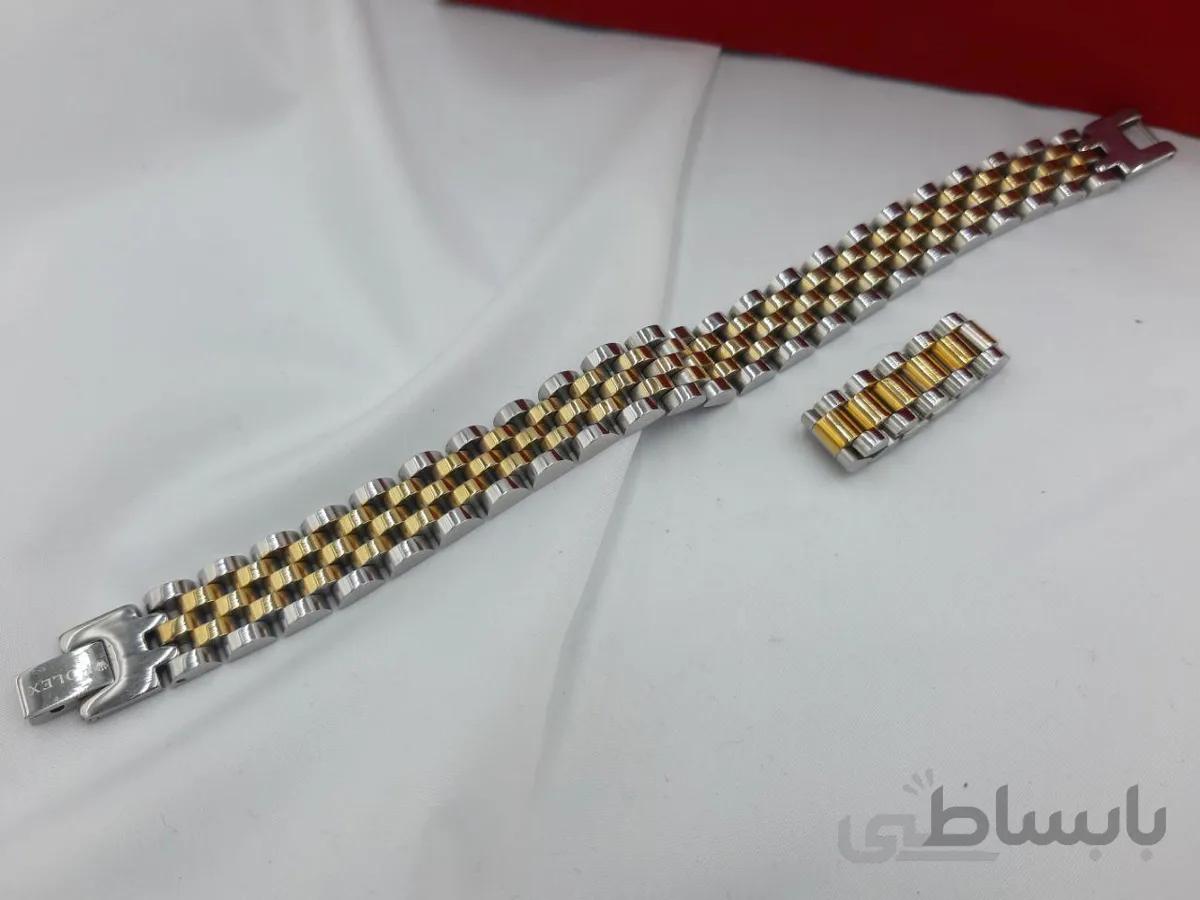 ست انگشتر و دستبند رولکس نقره ای طلایی