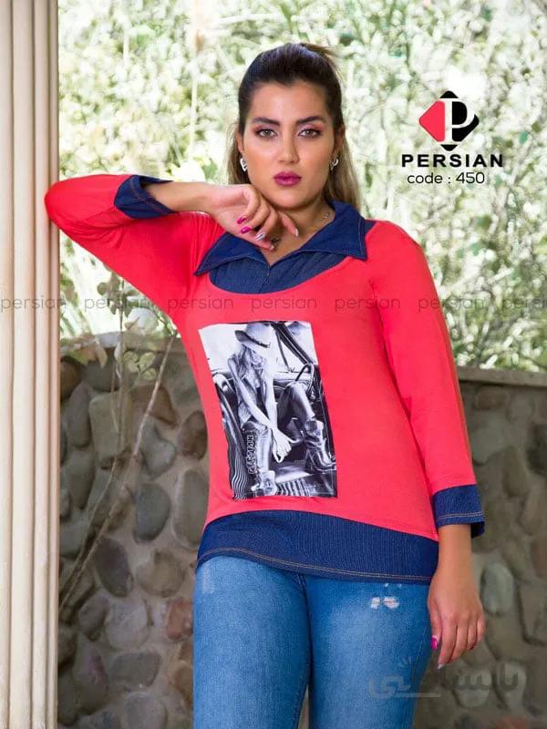 بلوز استیکر دار یقه شکاری کد ۴۵۰