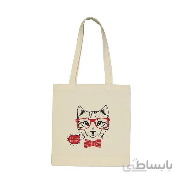 ساک خرید پارچه ای مانیز طرح حیوانات مدل گربه عینکی