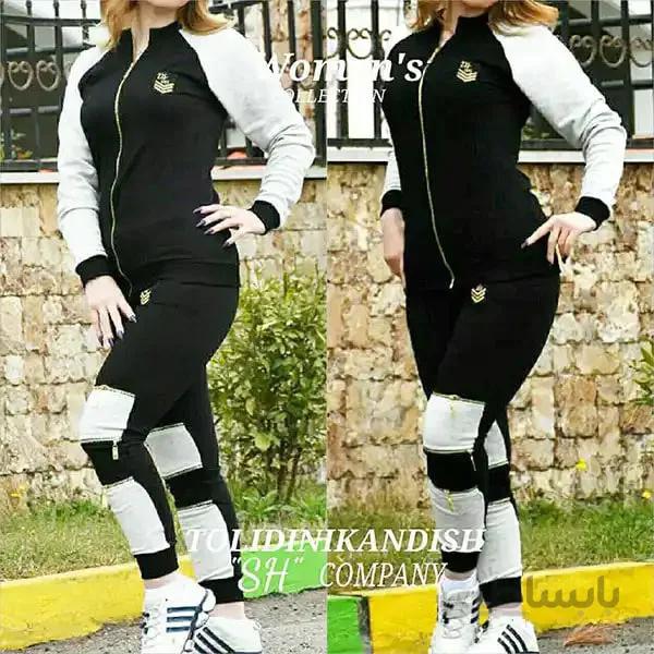 ست زنانه کد 063 سویشرت و شلوار طرح سفید جنس دورس رنگ مشکی ا Girl's sweater and pants set, made of Dors, black and white