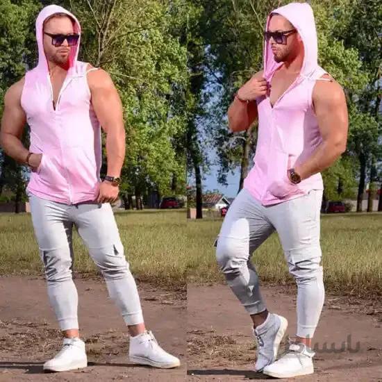 ست مردانه رکابی زیپدار و شلوار اسلش ا Men's zippered T-shirt set and slash pants