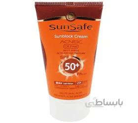 کرم ضد آفتاب بدون چربی سان سیف SPF50 مناسب پوست چرب و مختلط و آکنه دار رنگ بژ روشن
