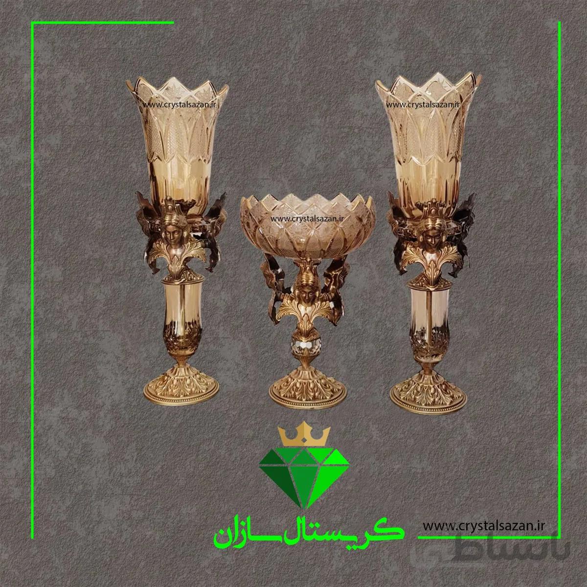 سه تیکه شمعدان لاله بلند و میوه خوری کریستال سازان مدل رخ کد CS1243