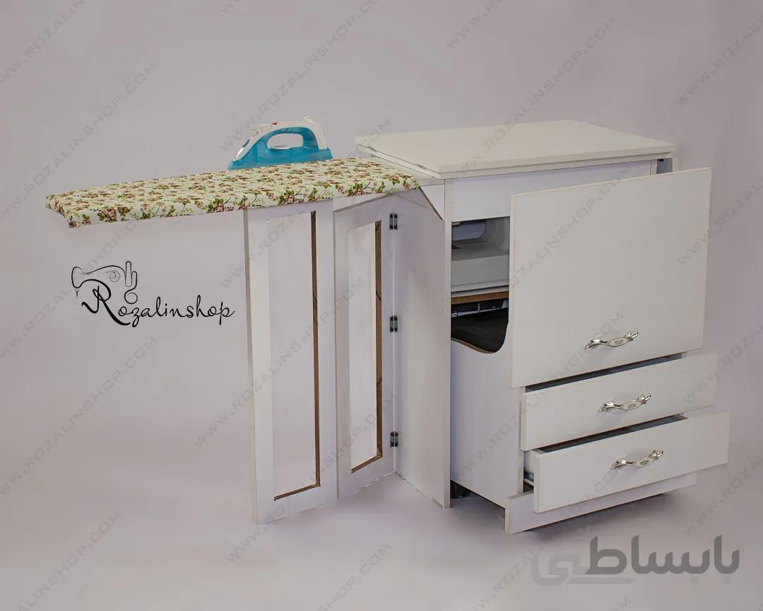 میز چرخ خیاطی اتو دار سفید ا میز چرخ خیاطی اتو دار سفید