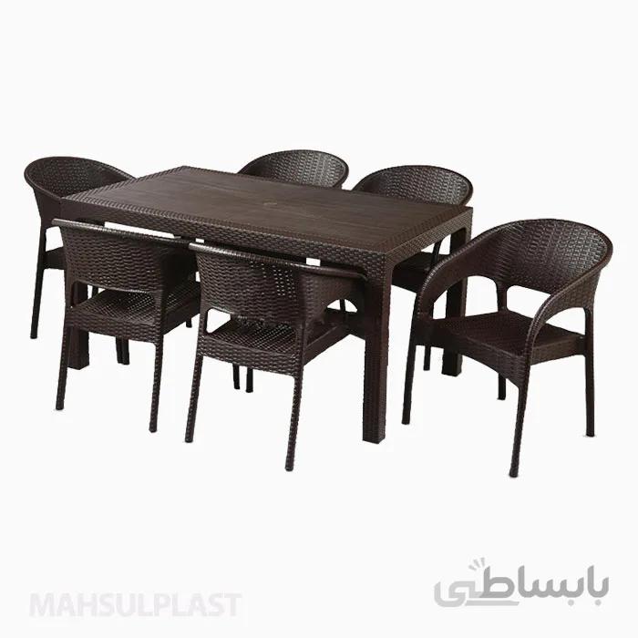 ست میز و صندلی 6 نفره پلاستیکی مدل حصیری ناصر321-992