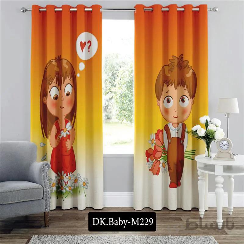 پرده پانچی (هازان و مخمل)کد DK.Baby.M229 طرح نوزادی دختر و پسر و گل ها