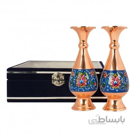 ست دوتایی گلدان مس و پرداز با جعبه کادویی مخمل