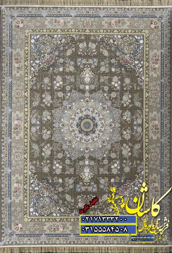 فرش کاشان گلبرجسته نقشه گلرو 1200 شانه بژ