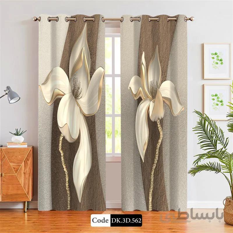 پرده پانچی (هازان و مخمل)کد DK.3D.562 طرح سه بعدی گل تک