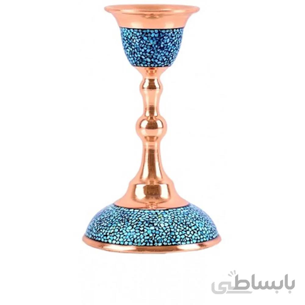 شمعدان متوسط فیروزه کوب-اثر استاد آقاجانی-ظروف فیروزه کوب ا Candlestick