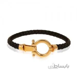 دستبند چرم زنانه با پلاک طلا طرح امگا کد XB813