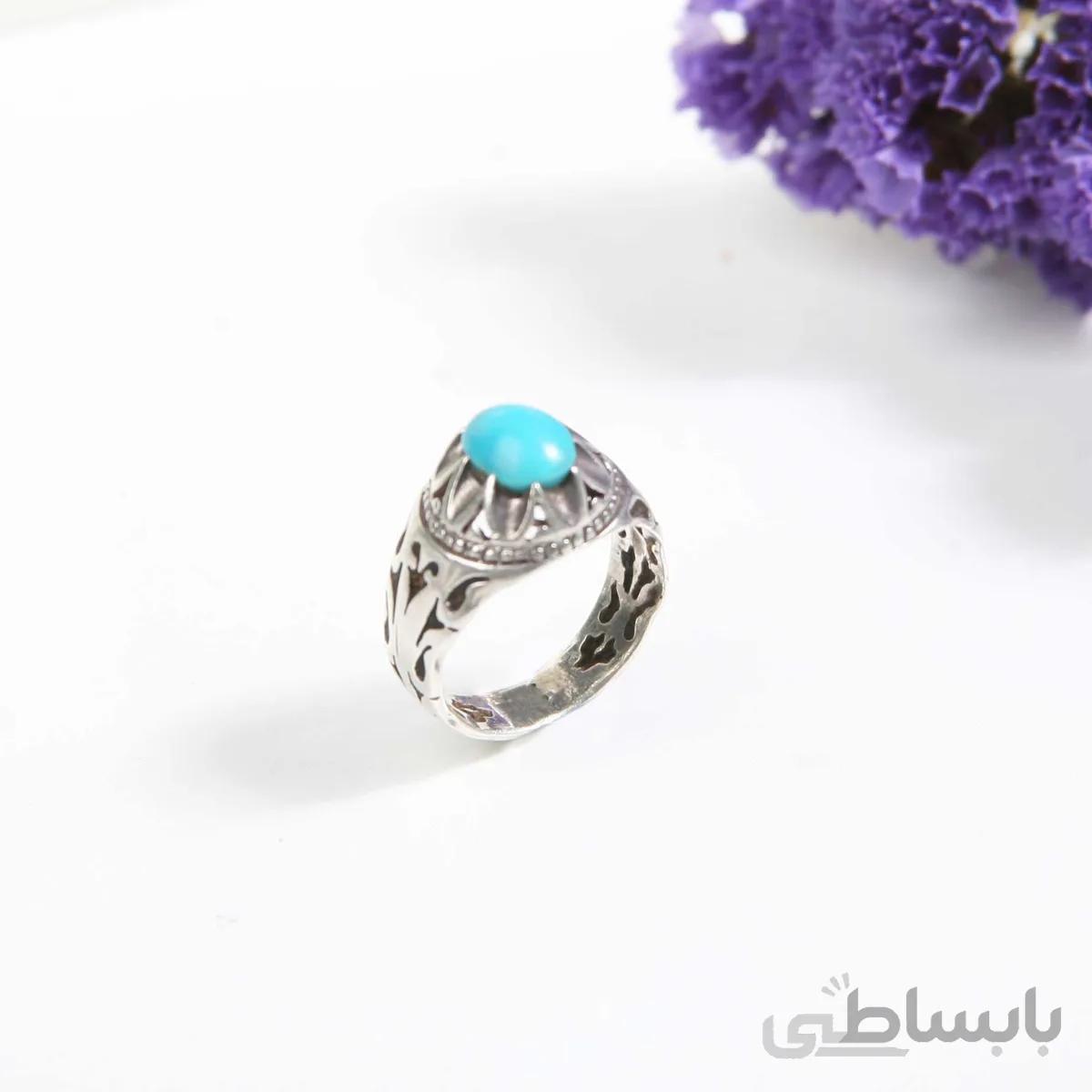 انگشتر نقره مردانه با سنگ فیروزه نیشابور کد 858685