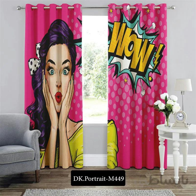 پرده پانچی (هازان و مخمل) کد DK.Portrait.M449 طرح چهره دختر متعجب