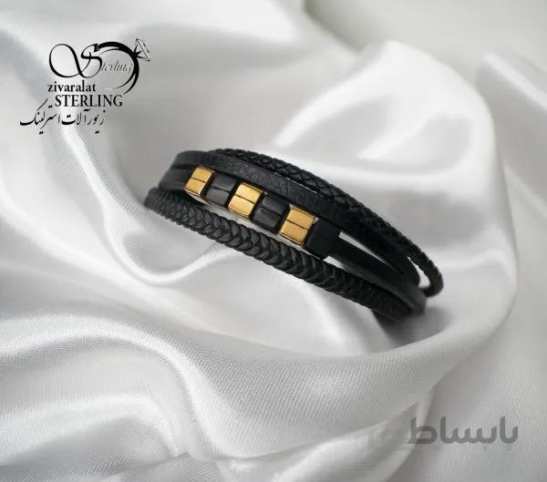 دستبند چرم مردانه پلاک استیل