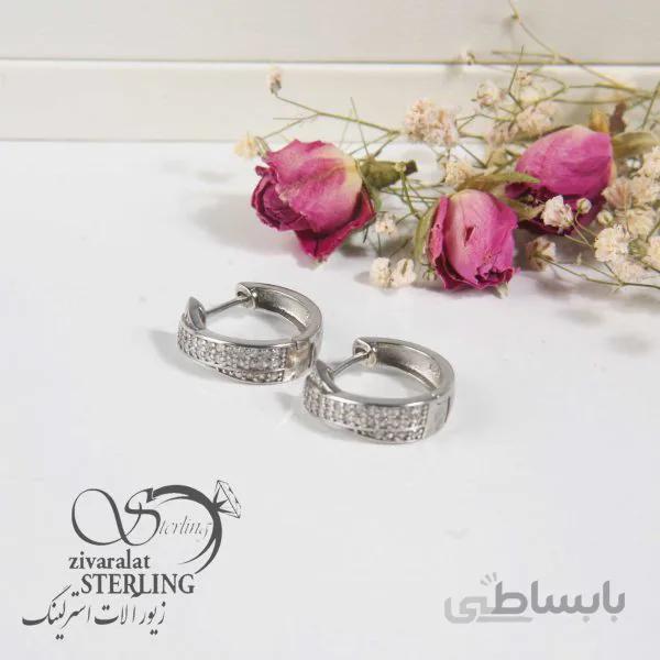 گوشواره نقره با سه ردیف نگین