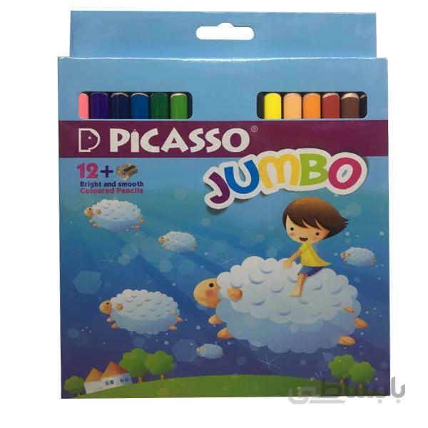 مداد رنگی ۱۲ رنگ پیکاسو مدل jumbo کد ۸۸۷۴۸ به همراه تراش