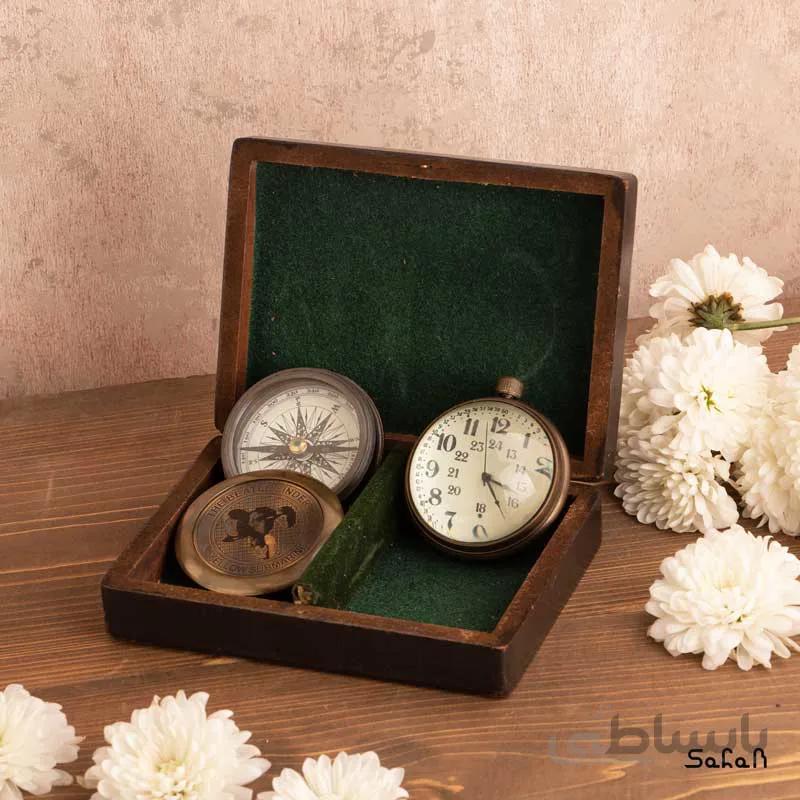 ست کادویی ساعت برنجی طلایی