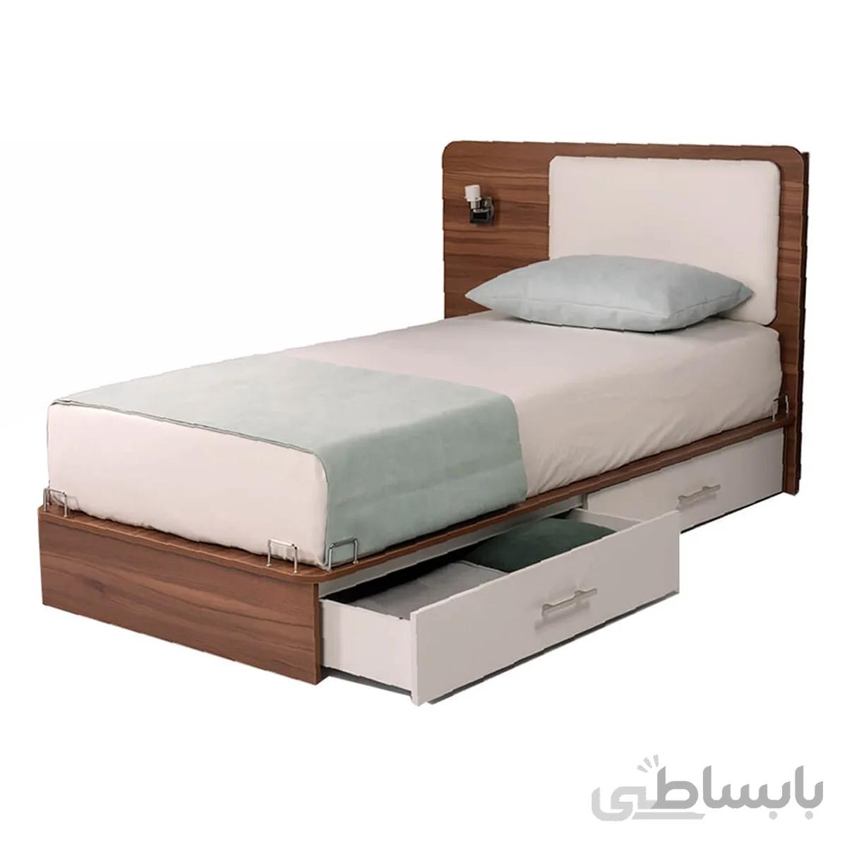 تخت یک نفره آمیتیس ۹۰ با چراغ خواب