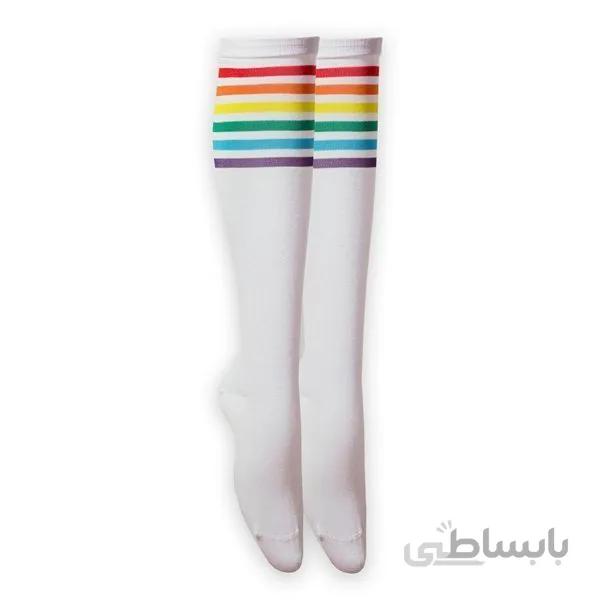 جدیدترین جوراب اسپرت زنانه سفید با خطوط رنگین کمانی کد PH154