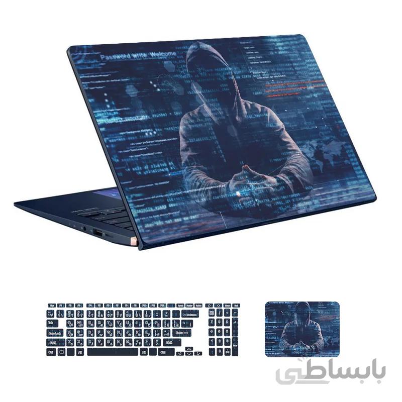 اسکین لپ تاپ طرح Hacker کد ۰۵ به همراه استیکر کیبورد