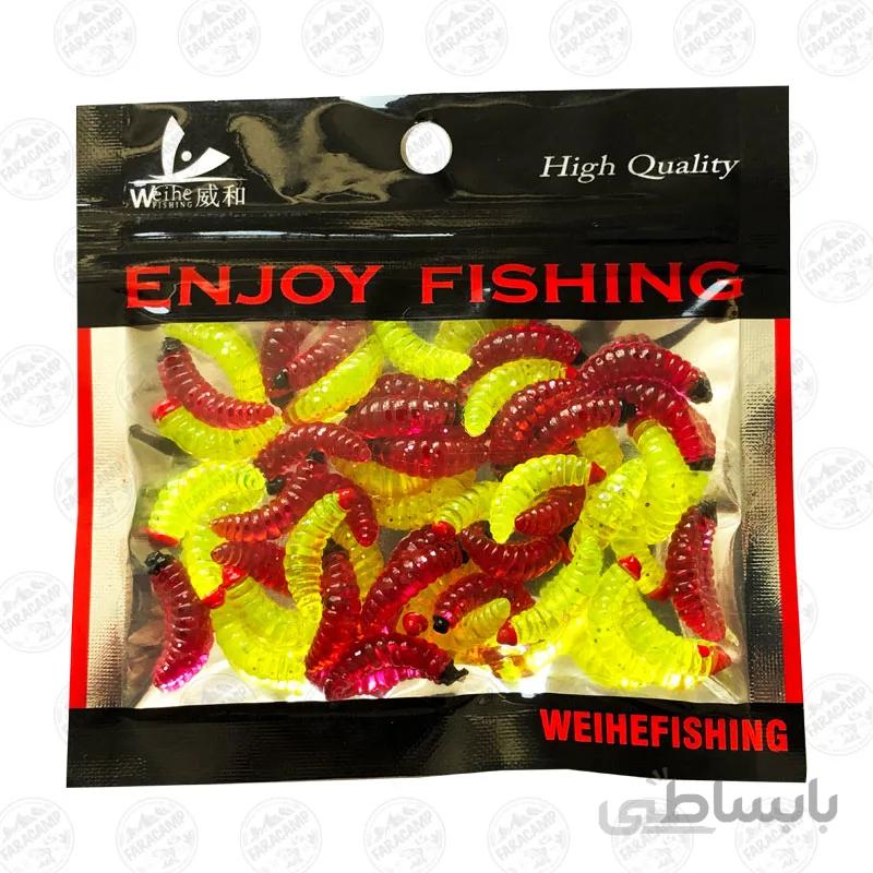کرم ژله ای مصنوعی ماهیگیری 2رنگ Weihe fishing بسته 50 عددی
