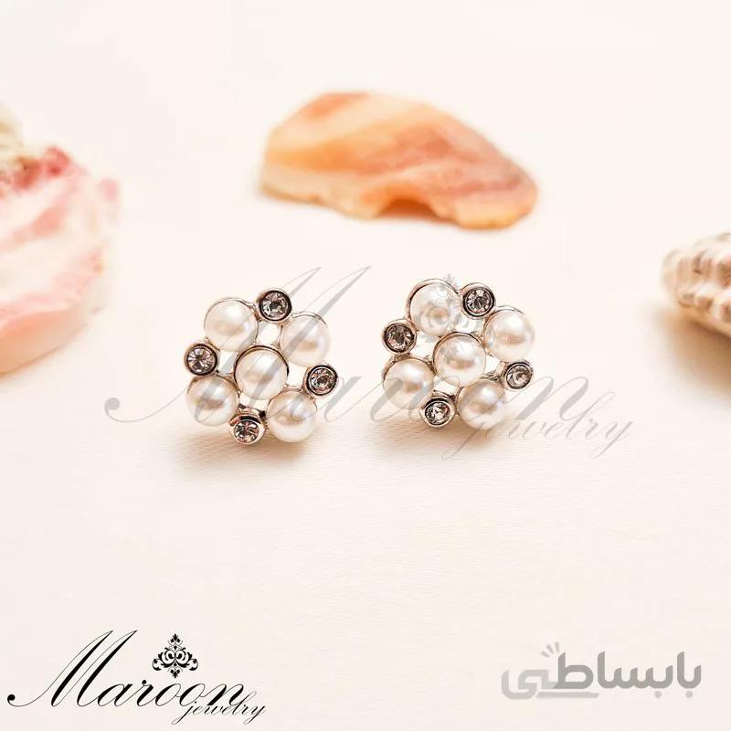 گوشواره مروارید و نگین مارون CG114