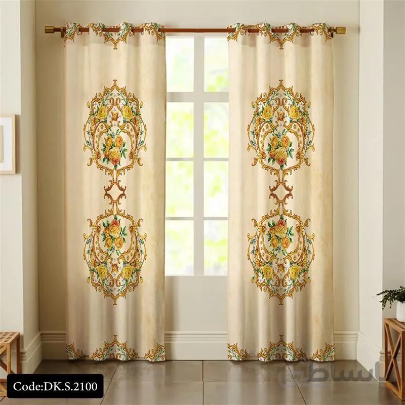 پرده پانچی (هازان و مخمل)کد DK.S.2100 طرح ایرانی و سنتی اسلیمی نقوش گلدار