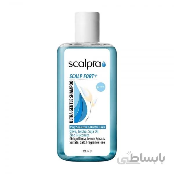 شامپو مناسب موهای بسیار حساس و شکننده تازه کاشته شده اسکالپیا 200 میلی لیتر ا Scalpia Scalp Fort Plus Ultra Gentle Shampoo 200 ml