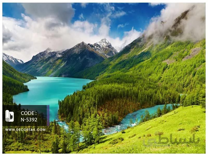 پوستر دیواری سه بعدی طبیعت کوه های سرسبز کد N-5392