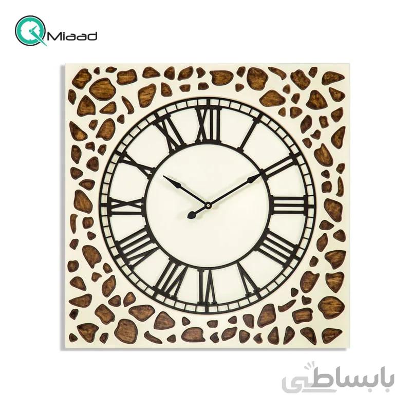ساعت دیواری چوبی مربع مدل 4013 کرم قهوه ای
