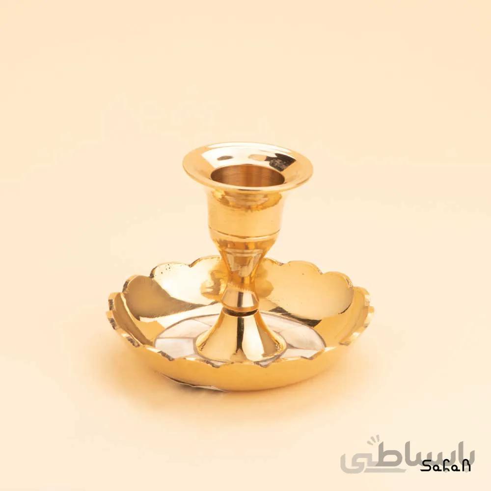 شمعدان برنجی و صدفی طلایی مدل کاسه ای کنگره