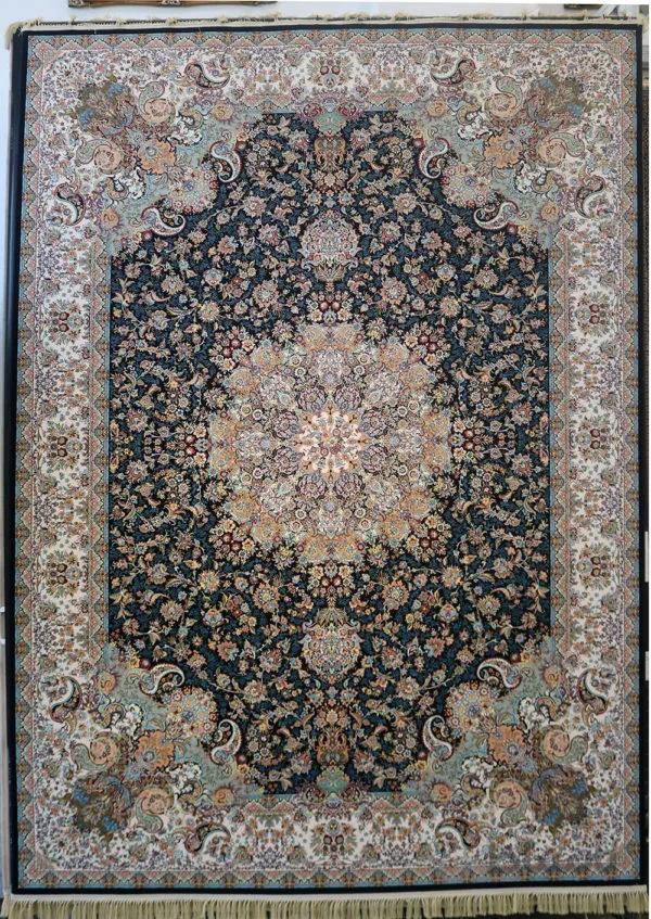 فرش کاشان 1200 شانه نقشه هزار گل سرمه ای