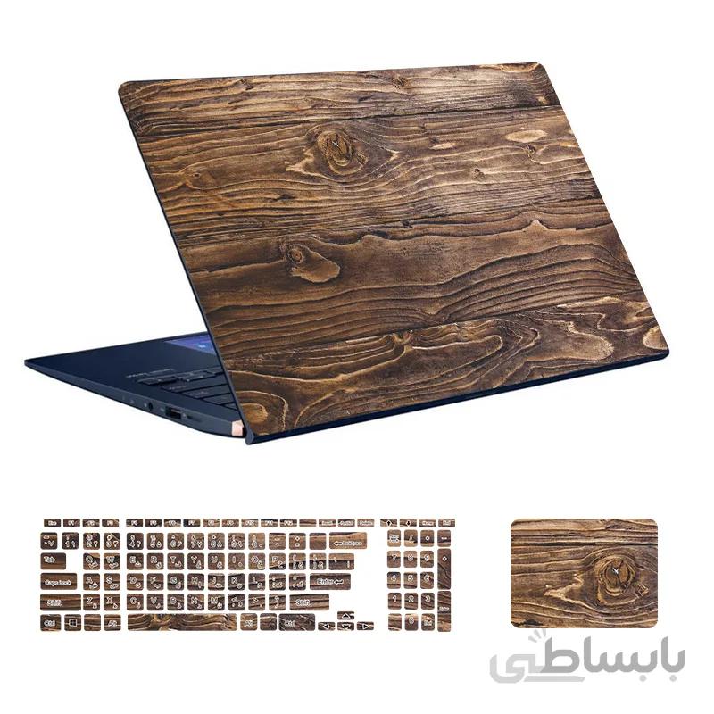 اسکین لپ تاپ طرح Wood کد ۰۷ به همراه استیکر کیبورد