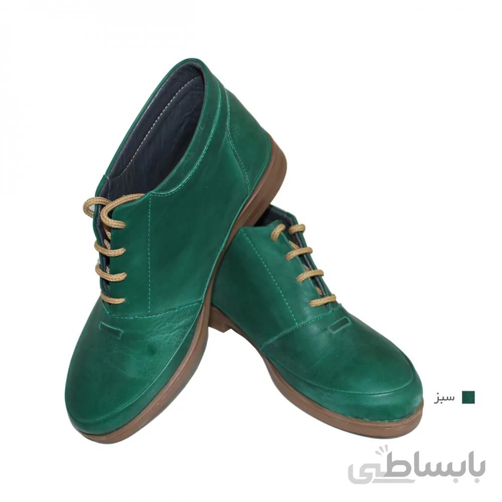 نیم بوت زنانه چرم طبیعی سبز مدل رونیکا
