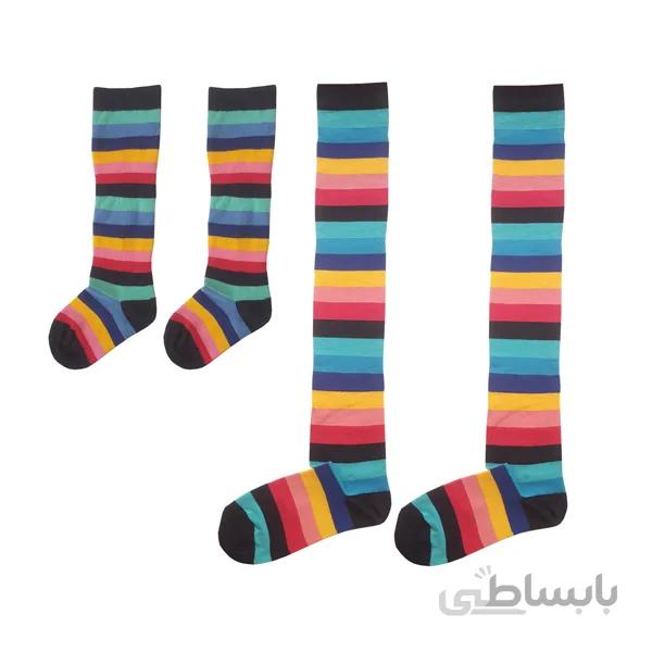 ست مادر و کودک جوراب ساق بلند راه راه طرح رنگین کمان کد PH426.1