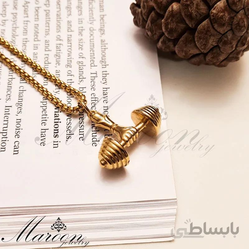 گردنبند مردانه و پسرانه دمبل طلایی مارون MM71