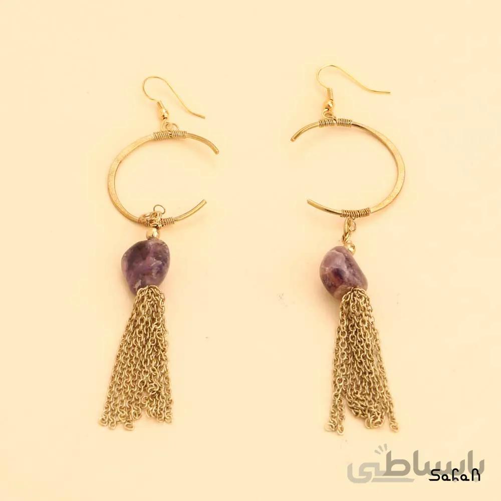 گوشواره سنگی منگوله دار هندی دست ساز