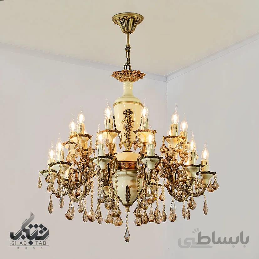 لوستر نورسازان 137 ده شاخه 20 شعله دو گل کرم آنتیک بدون جای لاله