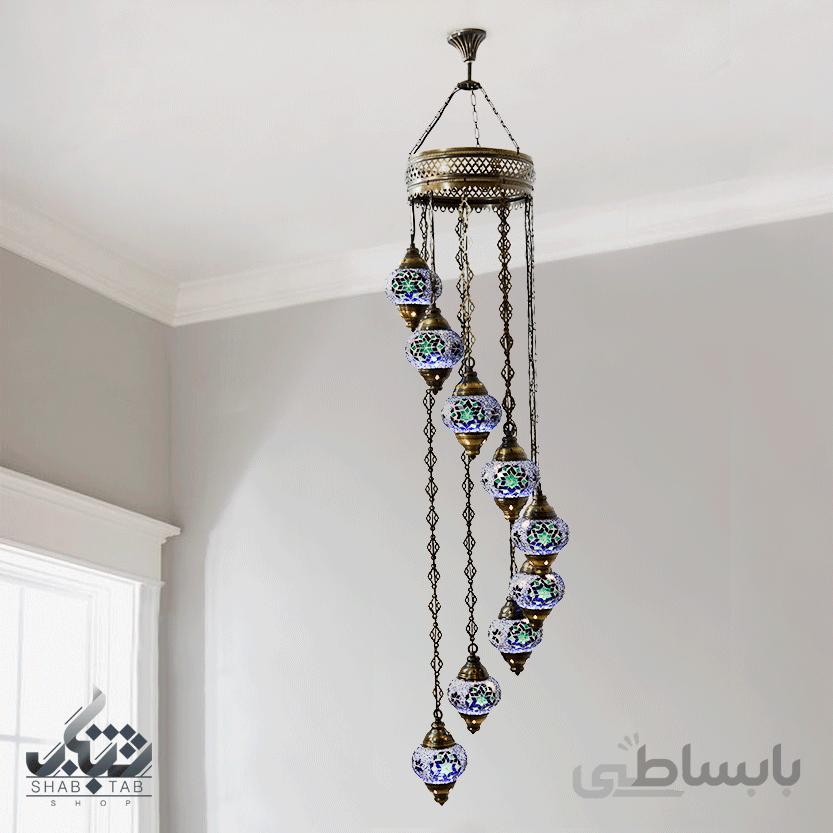لوستر آویز 9 شعله مراکشی کد 9H حلزون