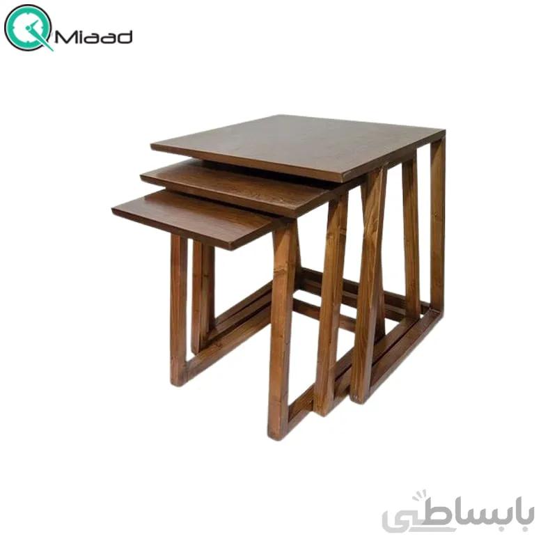 میز عسلی چوبی سه تکه مدل 4023 طرح پلکانی