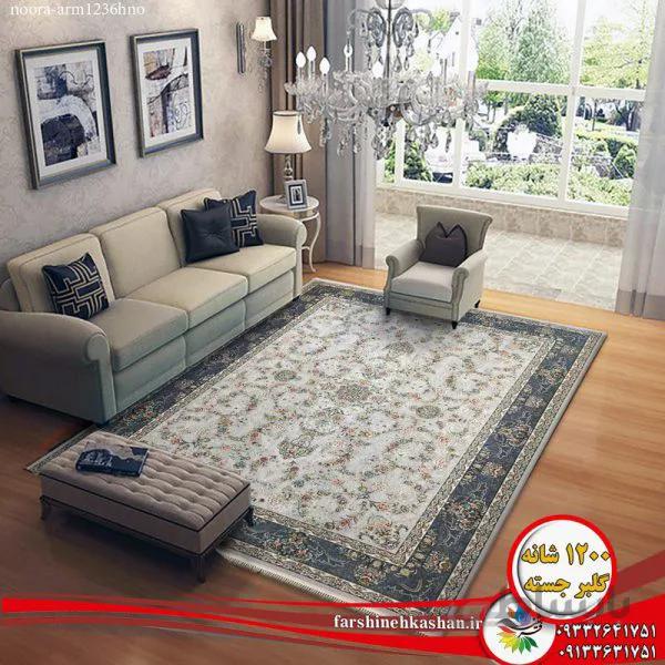 فرش طرح نورا زمینه نقره ای 1200 شانه گل برجسته
